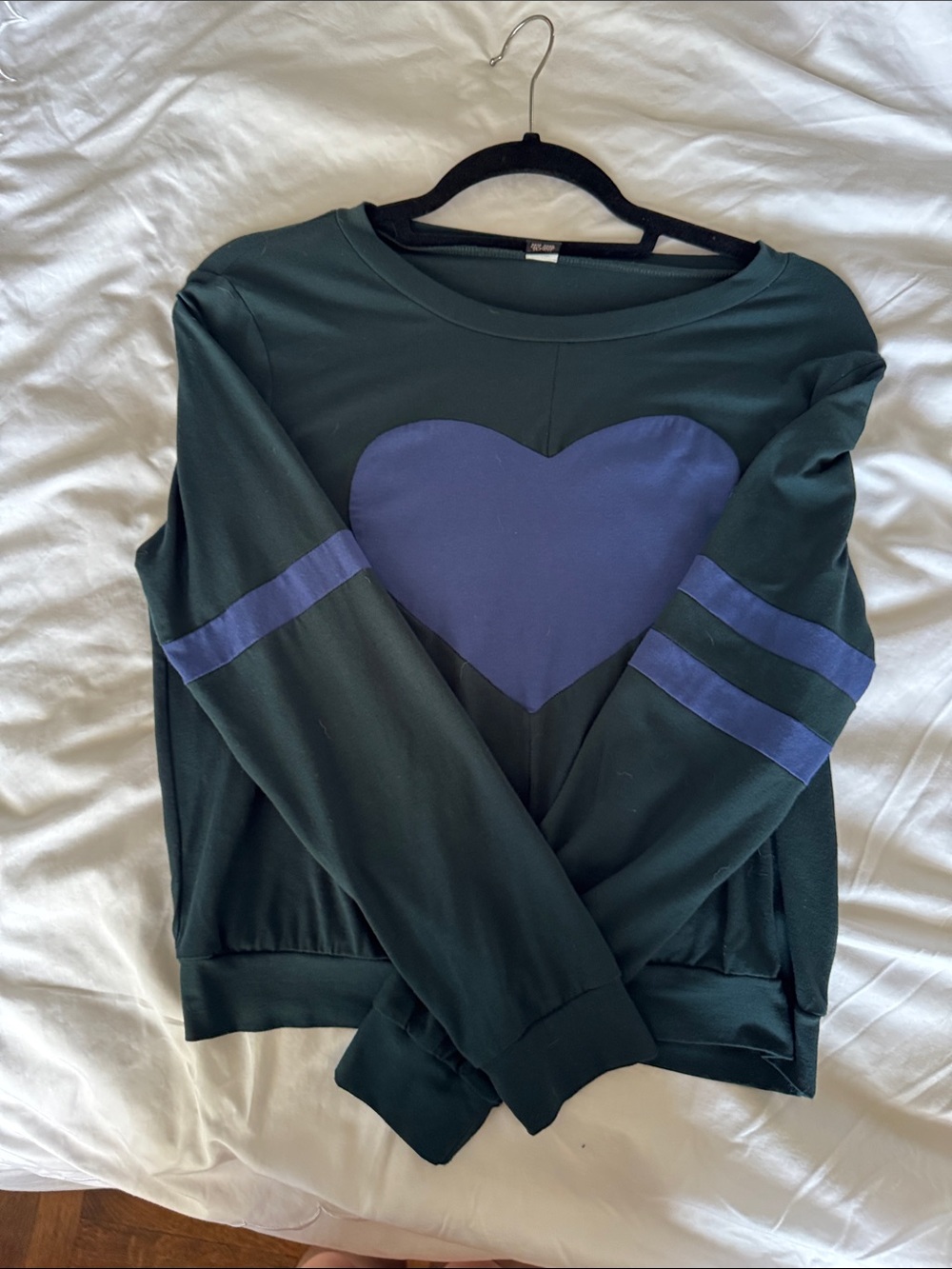 Only Hearts Dark Green Sweat Shirt with Purple Heart and Sleeve Stripes